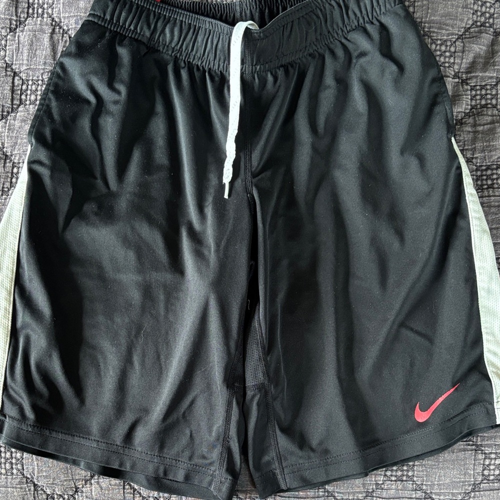 Nike Black Athletic Shorts with red & white Side Panels and red Swoosh